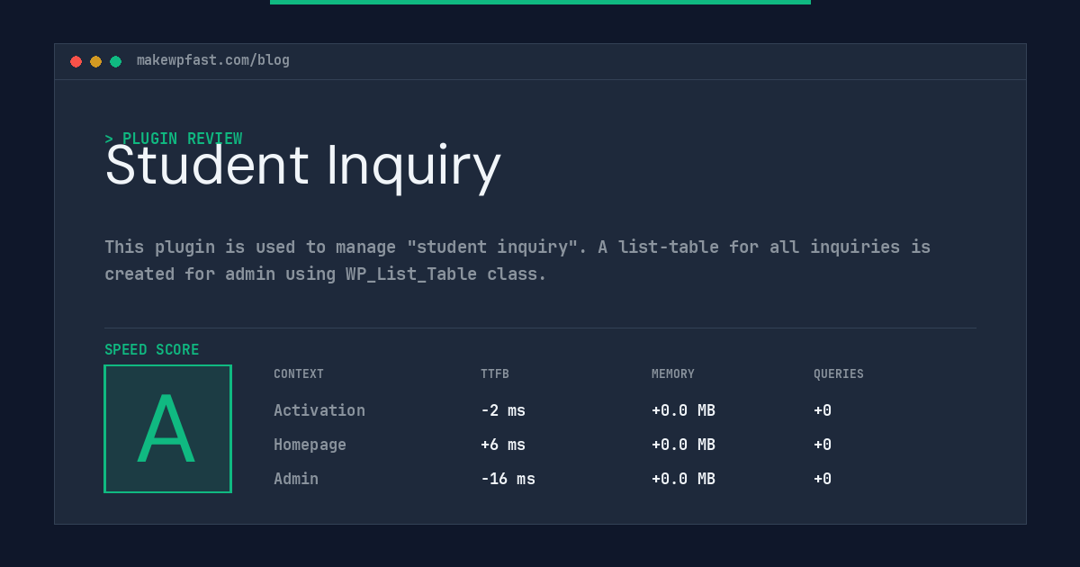 Student Inquiry - MakeWPFast