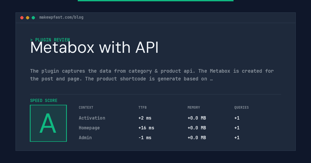 Metabox with API - MakeWPFast