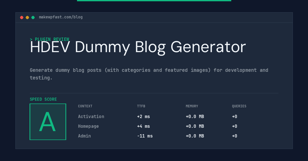 HDEV Dummy Blog Generator - MakeWPFast