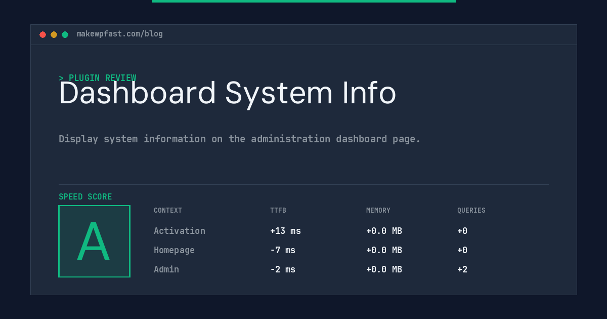 Dashboard System Info - MakeWPFast