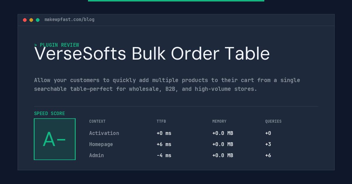 VerseSofts Bulk Order Table - MakeWPFast