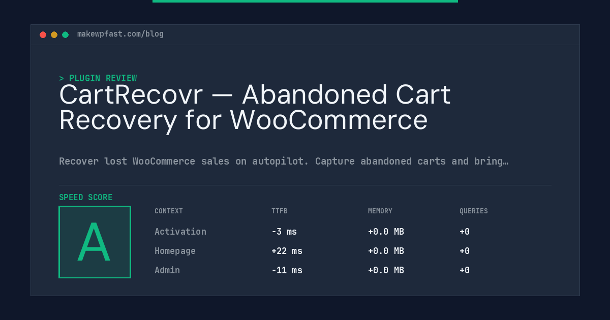 CartRecovr — Abandoned Cart Recovery for WooCommerce - MakeWPFast