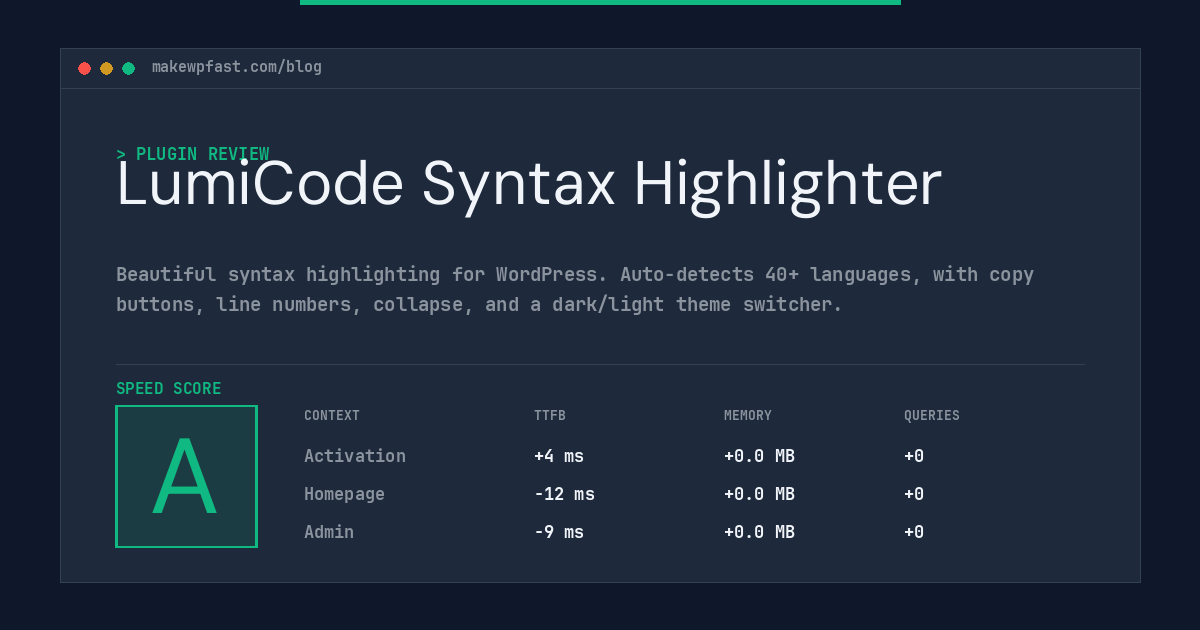 LumiCode Syntax Highlighter - MakeWPFast