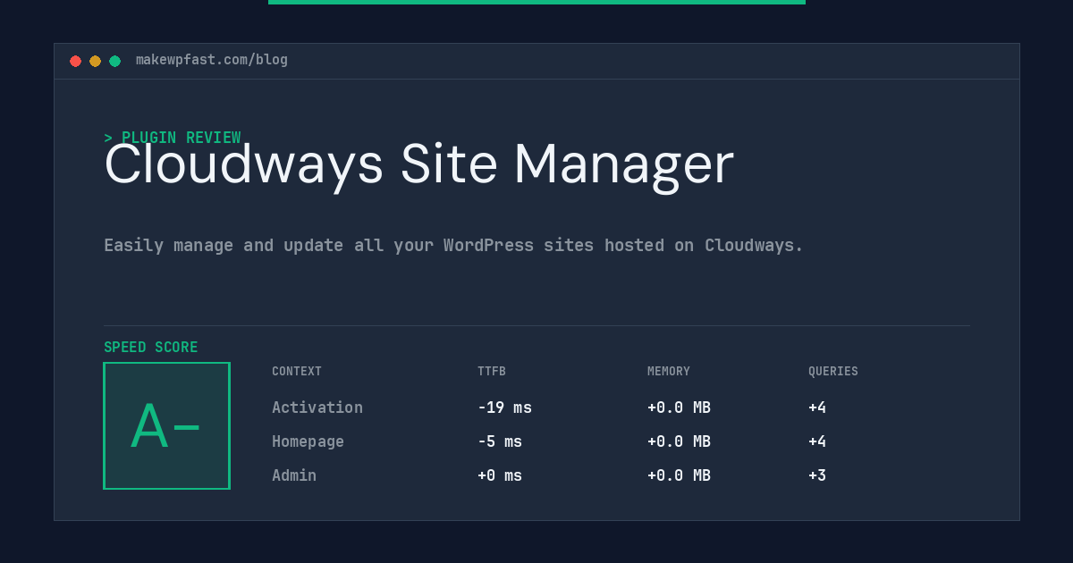 Cloudways Site Manager - MakeWPFast