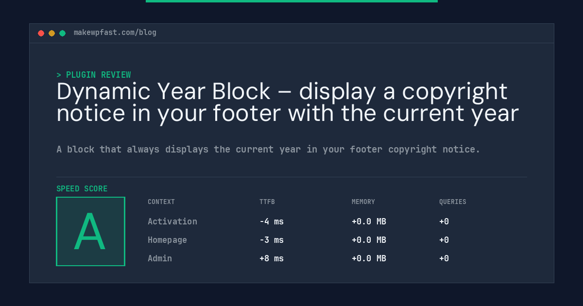 Dynamic Year Block – display a copyright notice in your footer with the current year - MakeWPFast