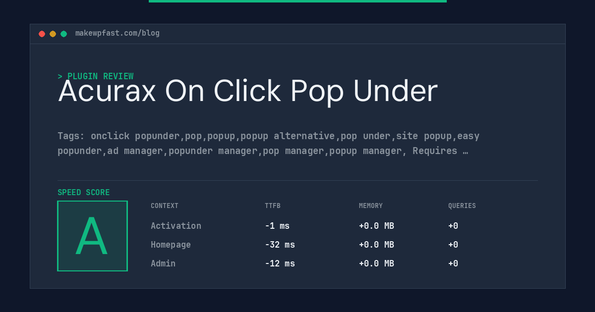 Acurax On Click Pop Under - MakeWPFast