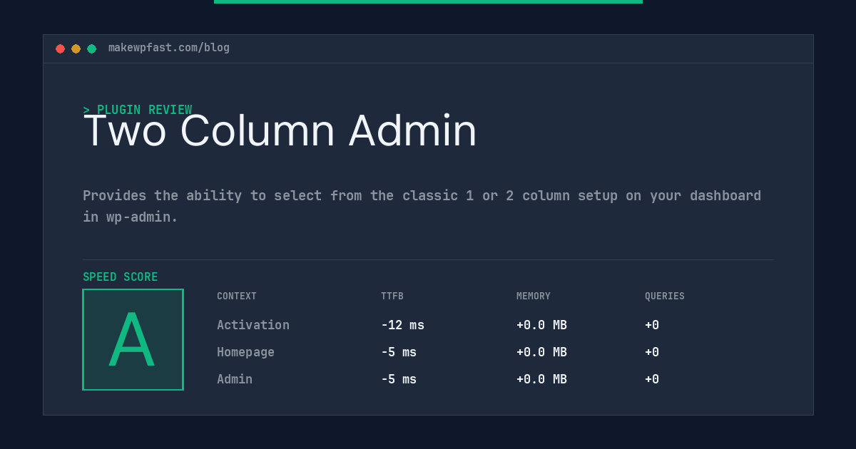 Two Column Admin - MakeWPFast