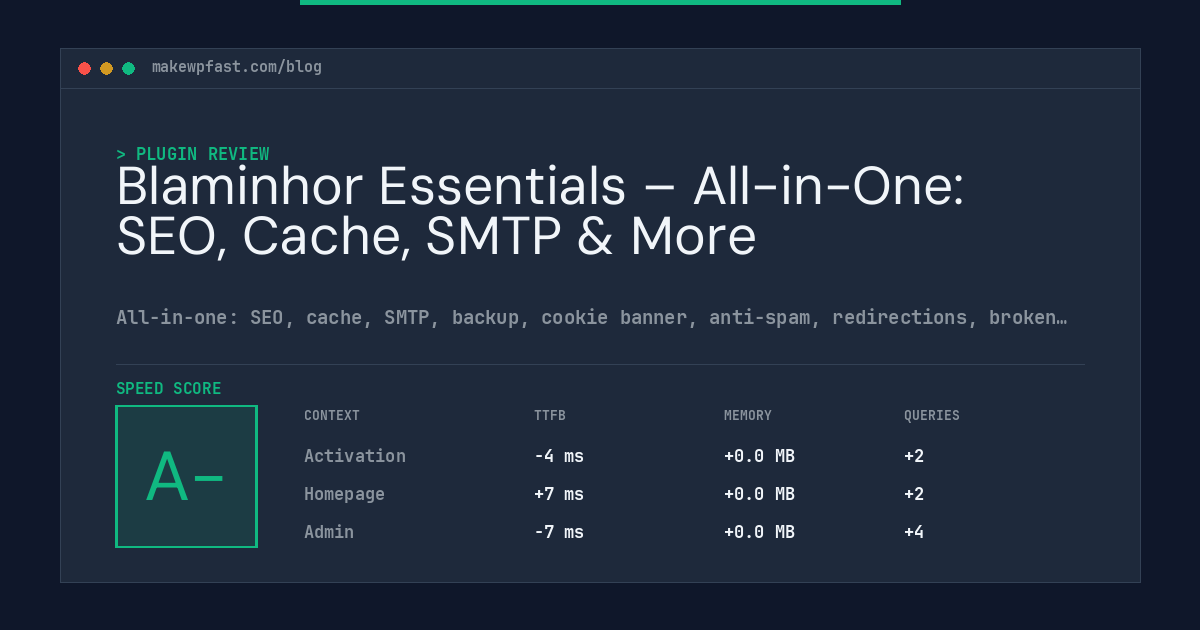 Blaminhor Essentials – All-in-One: SEO, Cache, SMTP & More - MakeWPFast
