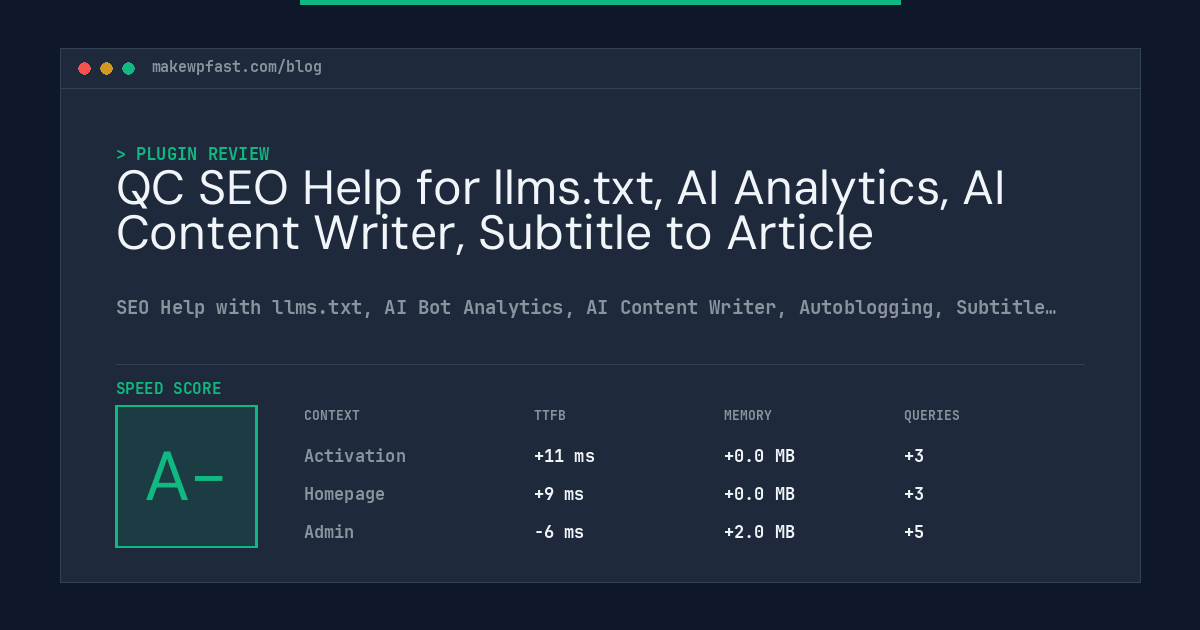 QC SEO Help for llms.txt, AI Analytics, AI Content Writer, Subtitle to Article - MakeWPFast