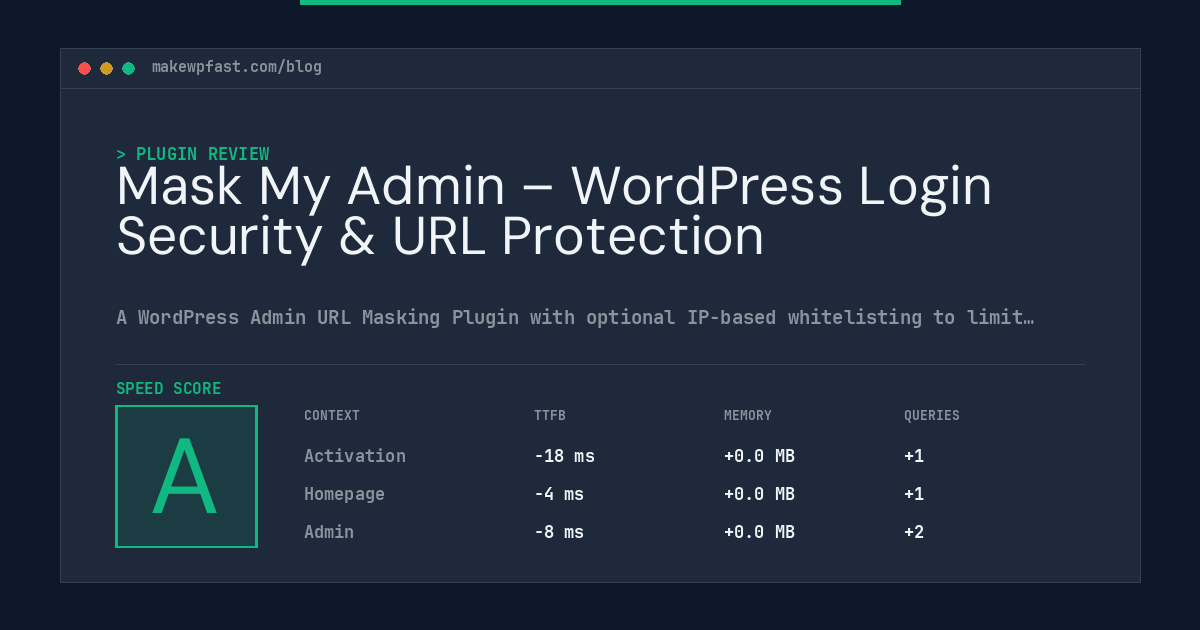 Mask My Admin – WordPress Login Security & URL Protection - MakeWPFast