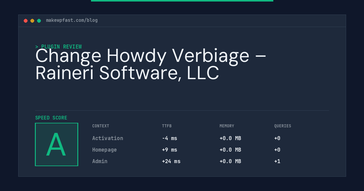 Change Howdy Verbiage – Raineri Software, LLC - MakeWPFast