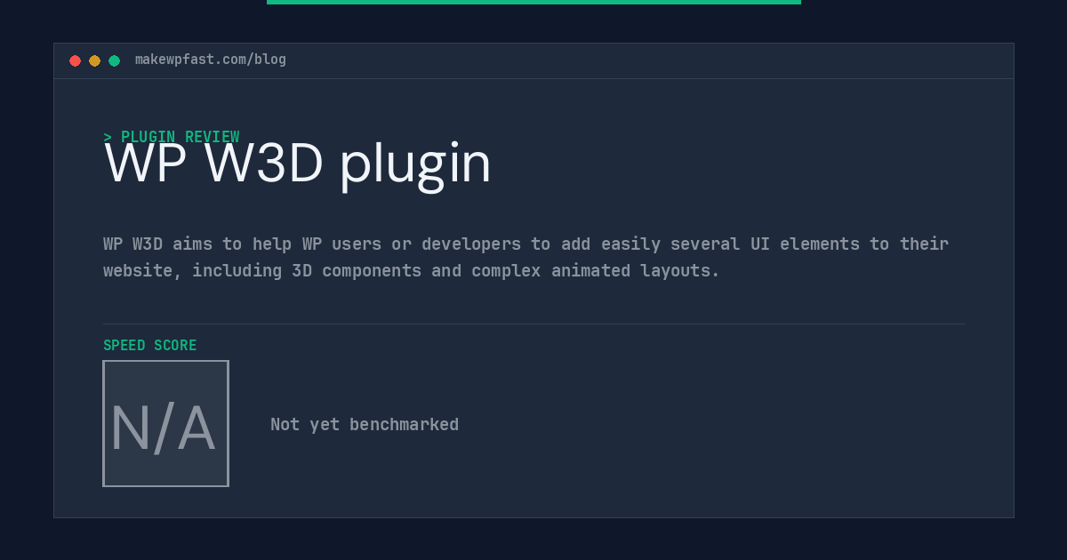 WP W3D plugin - MakeWPFast