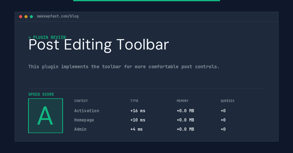 Post Editing Toolbar - MakeWPFast