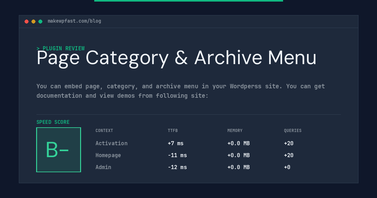 Page Category & Archive Menu - MakeWPFast