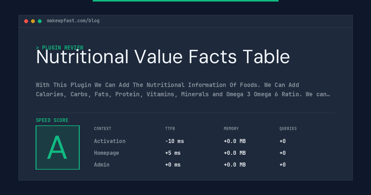 Nutritional Value Facts Table - MakeWPFast