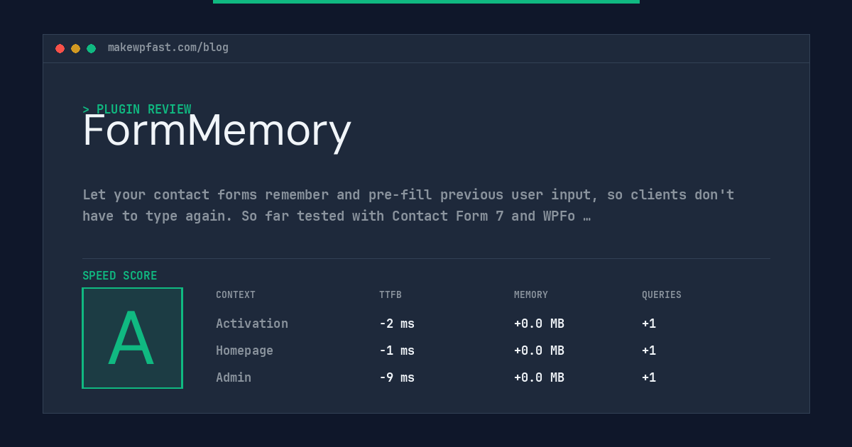 FormMemory - MakeWPFast