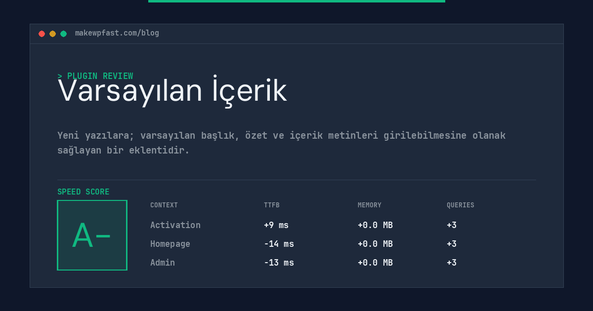 Varsayılan İçerik - MakeWPFast