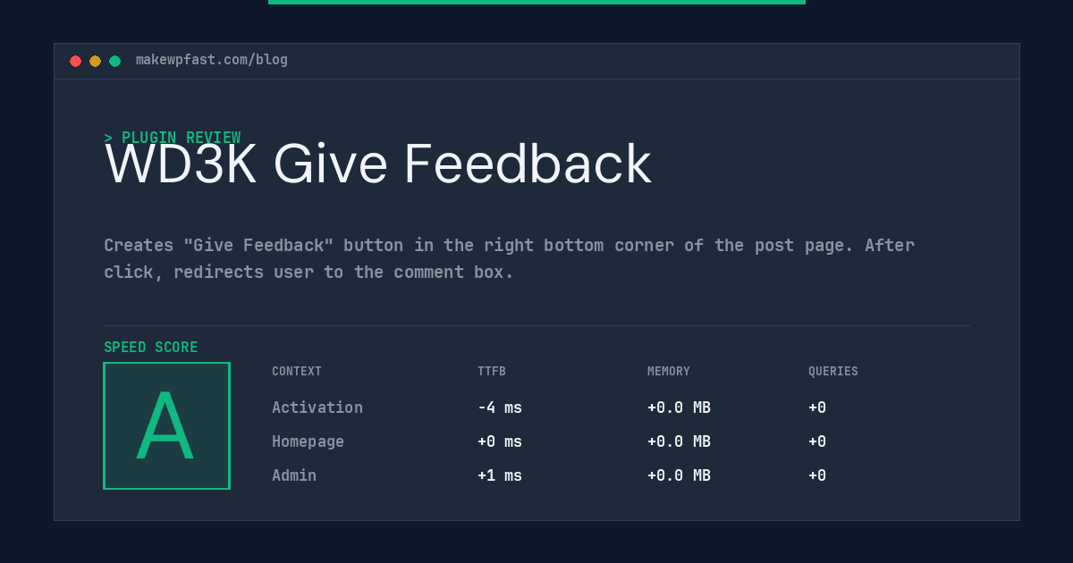 WD3K Give Feedback - MakeWPFast