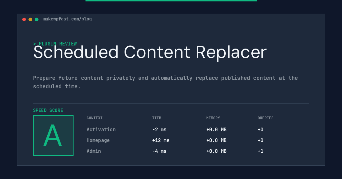 Scheduled Content Replacer - MakeWPFast