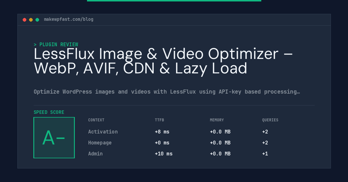 LessFlux Image & Video Optimizer – WebP, AVIF, CDN & Lazy Load - MakeWPFast
