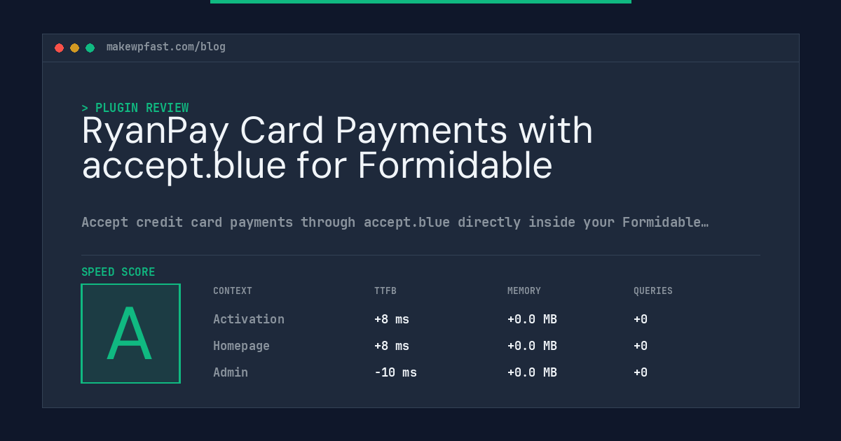 RyanPay Card Payments with accept.blue for Formidable - MakeWPFast