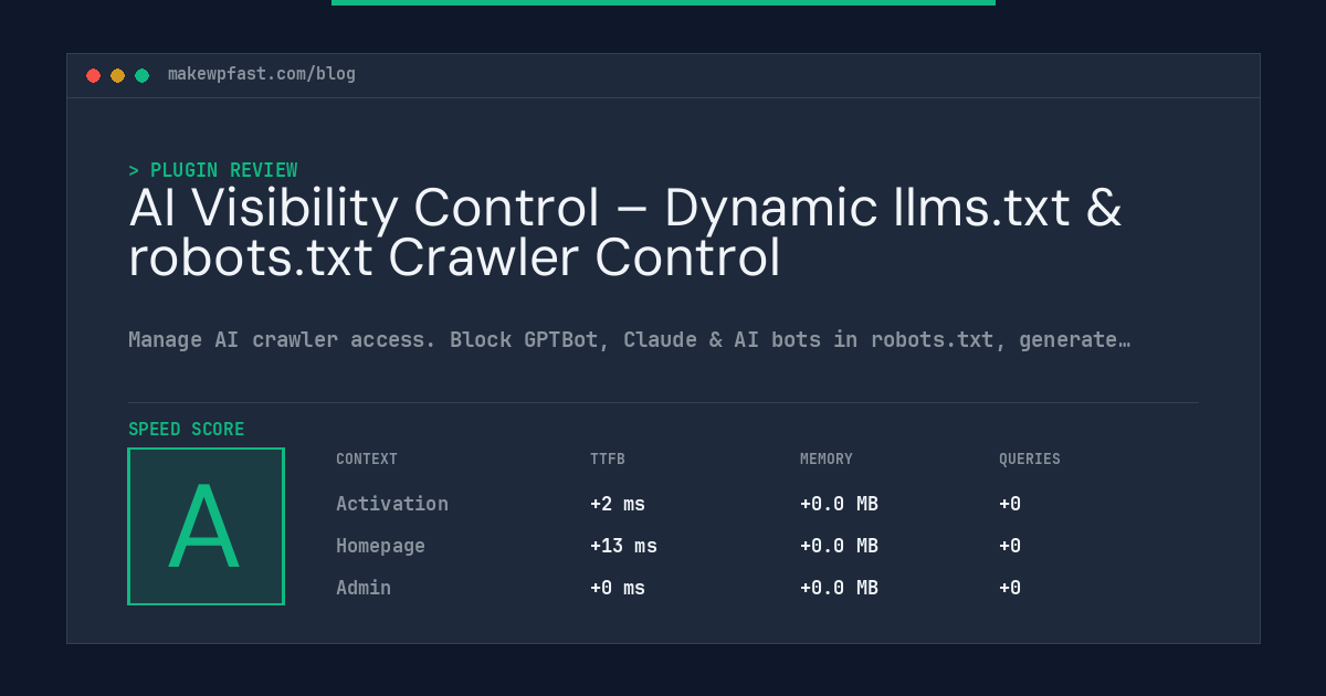 AI Visibility Control – Dynamic llms.txt & robots.txt Crawler Control - MakeWPFast