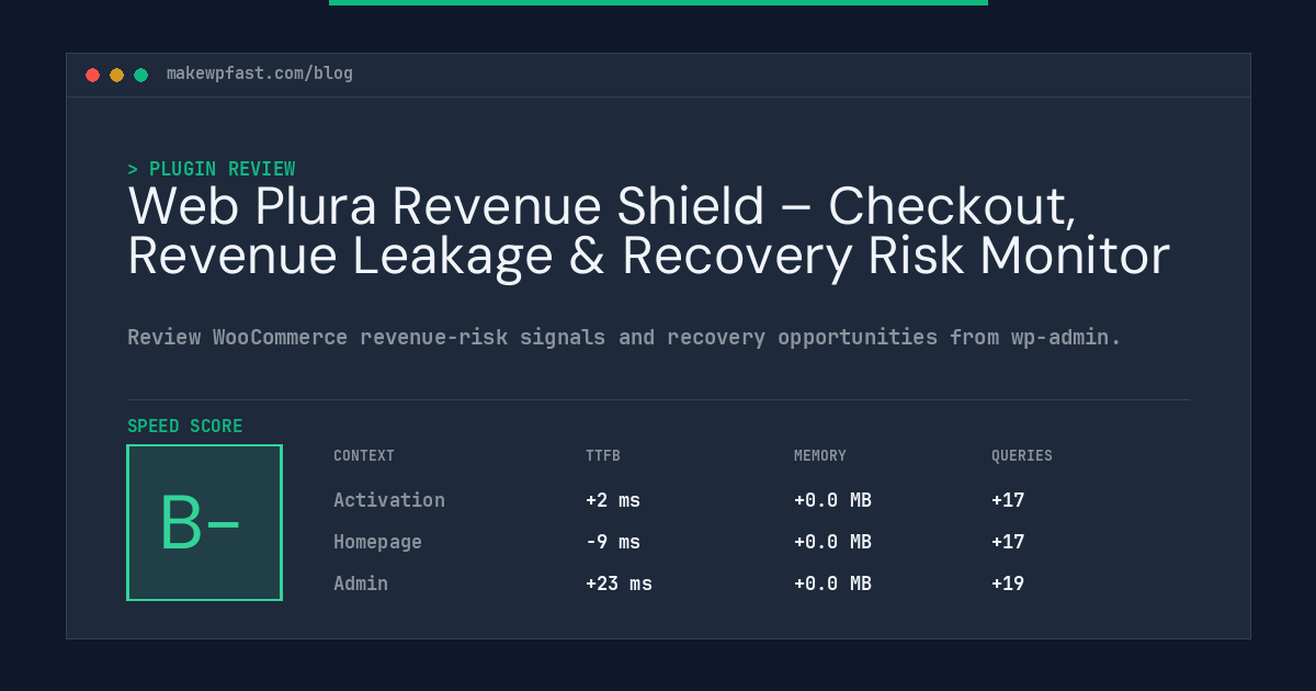 Web Plura Revenue Shield – Checkout, Revenue Leakage & Recovery Risk Monitor - MakeWPFast