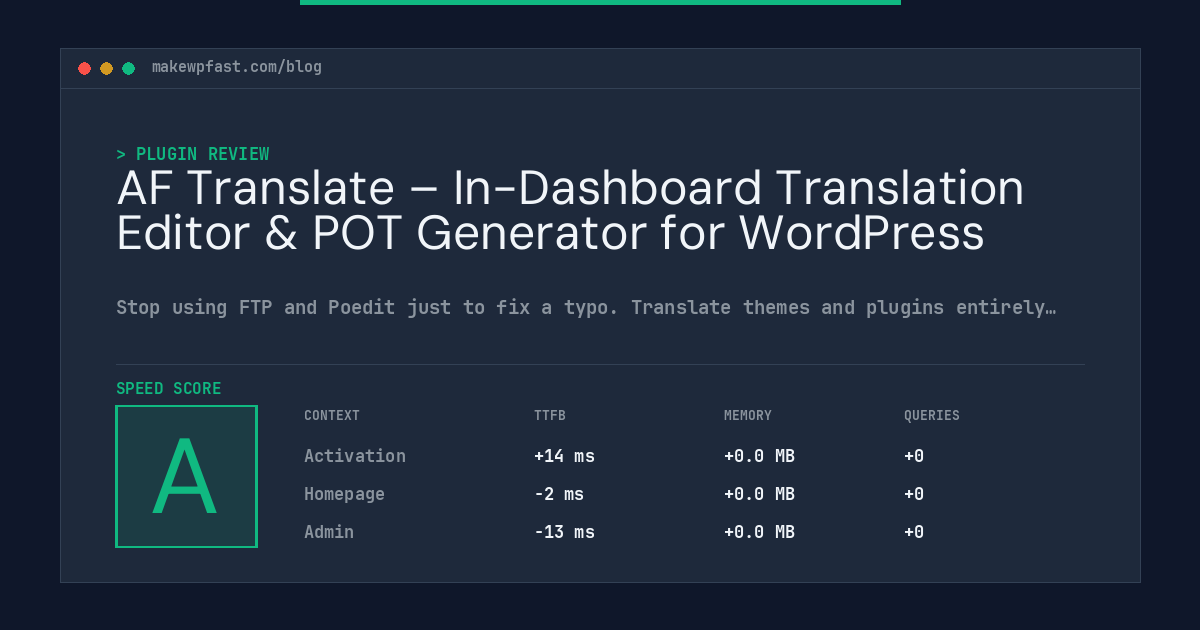 AF Translate – In-Dashboard Translation Editor & POT Generator for WordPress - MakeWPFast