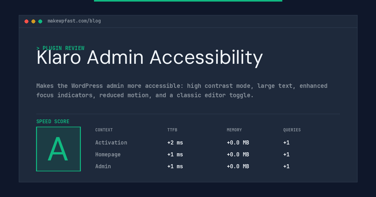 Klaro Admin Accessibility - MakeWPFast