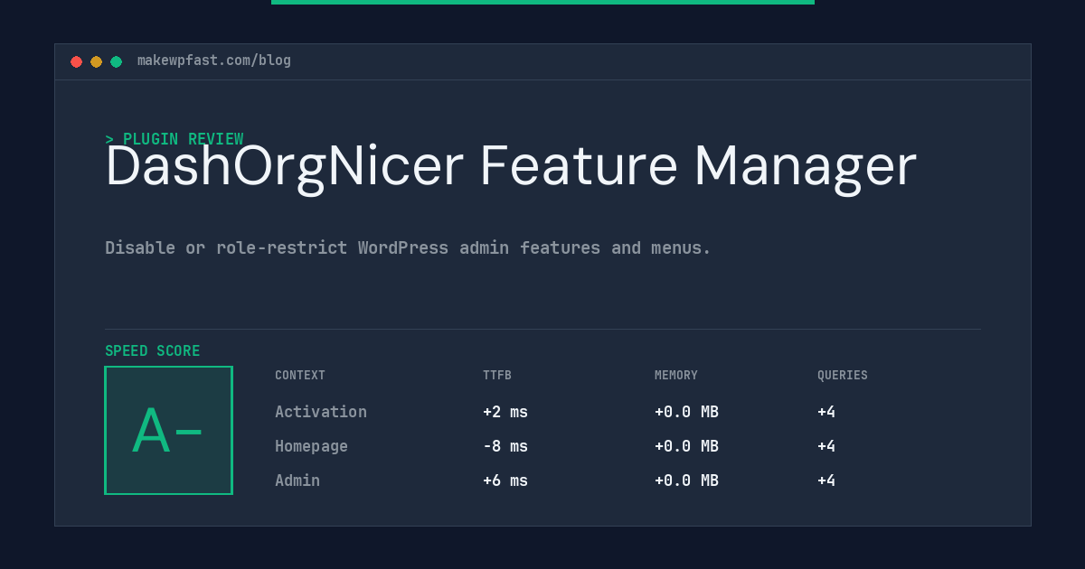 DashOrgNicer Feature Manager - MakeWPFast